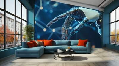 Science, Ai technology, Machine learning, Hand of robot touch a data science and big data exchange on network connection, Era transition, Innovative and Deep learning of Artificial intelligence Wall mural