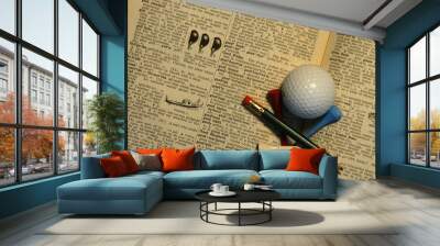 dictionary, golf ball and tees 2 Wall mural