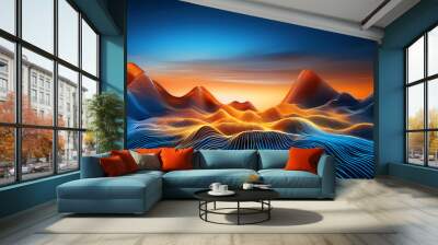 abstract digital landscape shades blue orange blending technology artistry create visually striking image Wall mural