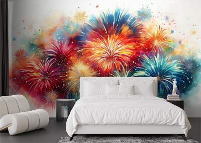 abstract fireworks white background celebrating new year holiday season Wall mural