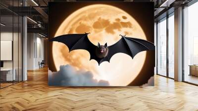 bat flying front large glowing full moon Wall mural