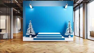 blue christmas card features empty podium contemporary banner design Wall mural