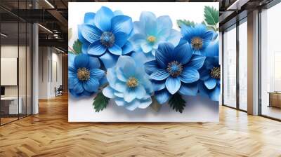 blue decorative flowers isolated white showcasing vibrant colors Wall mural