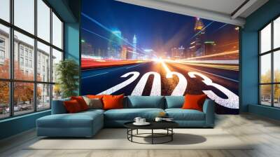 blurred motion night traffic numbers written road Wall mural