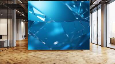 bright shattered glass texture blue hues creates abstract pattern panoramic banner style Wall mural