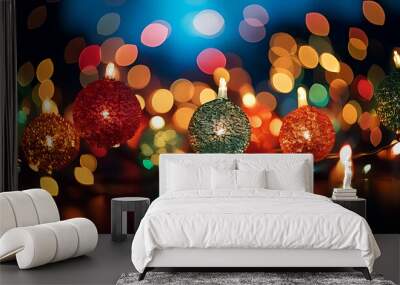 christmas lights create beautiful background soft bokeh blur effect Wall mural