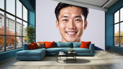 closeup portrait happy asian man white background copy space high resolution high details vibrant Wall mural