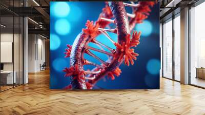 dna helix red coral blue background Wall mural