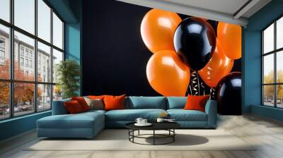 festive orange black balloons background banner halloween Wall mural