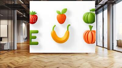 fruits vegetables set healthy diet letters white background organic food alphabet Wall mural