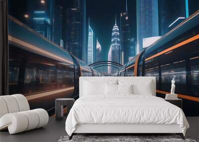 futuristic cityscape public transportation smart infrastructure Wall mural