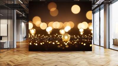 glittery vintage lights dark gold black creating dreamy defocused holiday background Wall mural