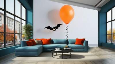 happy halloween holiday banner design copy space bats decoration orange balloon ghost white wall Wall mural