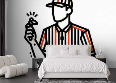 line art football referee holding whistle referee uniform black red yellow Wall mural