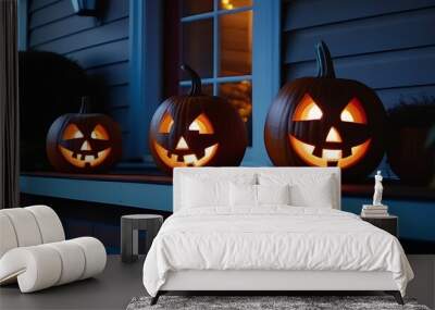 lit halloween pumpkins front porch exterior home decorations seasonal decor Wall mural