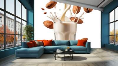 milk splash almonds white background Wall mural