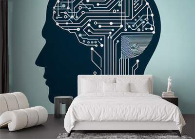 minimalist vector illustration human brain circuit lines representing artificial intelligence Wall mural