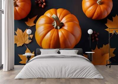 modern pumpkin banner orange hues thanksgiving autumn recipe concept flatlay design Wall mural