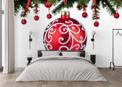 red christmas ball isolated white background high resolution high details vibrant Wall mural