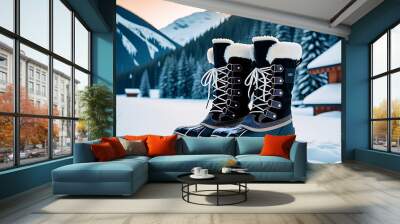 snow boots shown flat minimalist colors svg vector style Wall mural