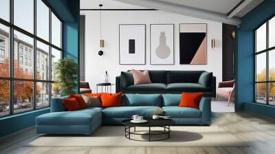 stylish living room velvet sofa statement art contemporary lighting Wall mural