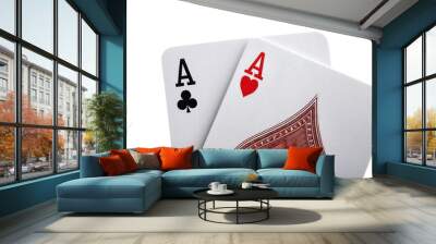 two aces poker hand isolated white background Wall mural