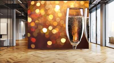 two champagne glasses glittery background Wall mural