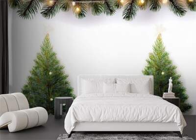 vector realistic isolated christmas tree borders fairy lights template decoration display white background concept happy new year merry christmas Wall mural