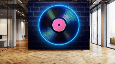 vector realistic isolated neon retro sign vinyl decoration display wall background concept music dj disco Wall mural