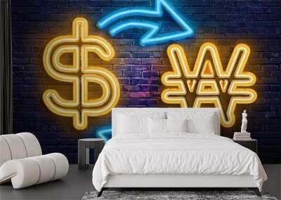 vector realistic isolated neon sign dollar south korean currency exchange decoration display wall background concept business market money exchange Wall mural