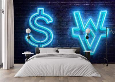 vector realistic isolated neon sign dollar south korean currency exchange decoration display wall background concept business market money exchange Wall mural