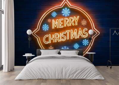 vector realistic isolated neon sign merry christmas frame logo template decoration invitation promo wall background reflecting concept happy new year Wall mural