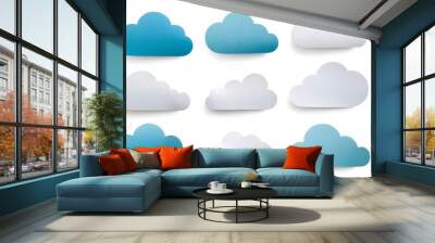 vector set isolated realistic paper clouds icon decoration display white background Wall mural