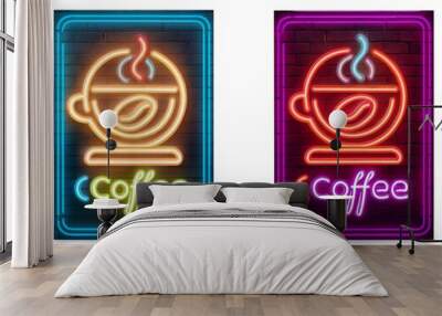 vector set realistic isolated neon sign coffee logo template decoration covering white background concept cafe coffee shop Wall mural