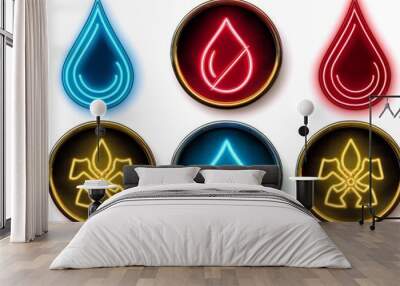 vector set realistic isolated neon signs water poison oil blood droplet logos template decoration white background Wall mural