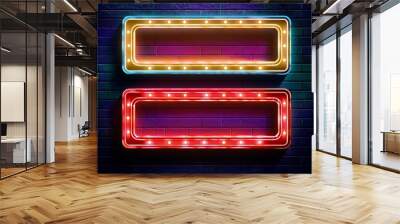 vector set realistic isolated retro rectangle neon marquee billboards decoration display wall background concept cinema broadway Wall mural