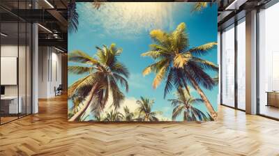 view blue sky palm trees evoking tropical beach travel Wall mural