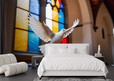 white dove flying churchs colored window background Wall mural