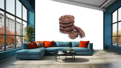 pile of choco chip cookies, delicious tasty on isolated white background Wall mural