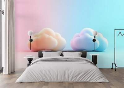 A 3D rendering of two clouds on a gradient background. Wall mural