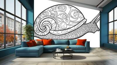 A black and white drawing of a snail. Wall mural