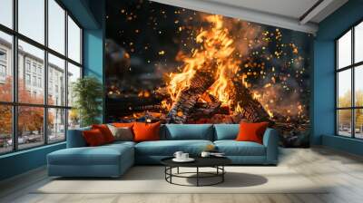 A campfire with sparks flying. Wall mural