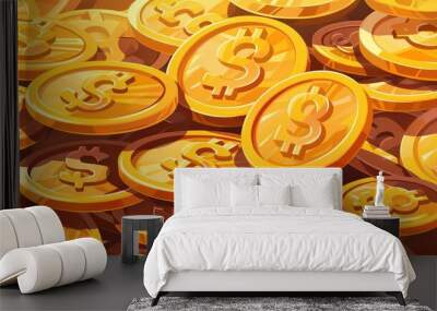 A cartoon illustration of a pile of gold coins. Wall mural