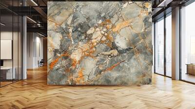 A close-up of a natural stone surface with a gray, white, and orange pattern. Wall mural