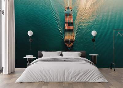 A container ship sails on a body of water. Wall mural