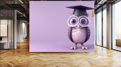 A cute cartoon owl wearing a graduation cap. Wall mural