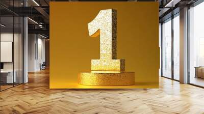 A golden number one on a textured gold background. Wall mural