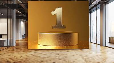 A golden number one sits on a gold podium. Wall mural