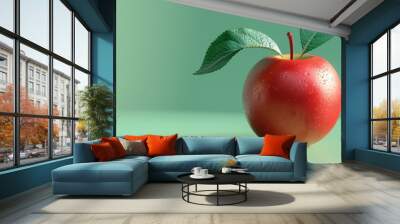 A green apple with a red worm on it. Wall mural