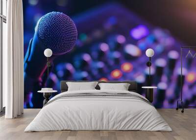 A microphone in a recording studio. Wall mural